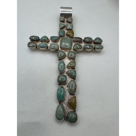 DTR Jay King Sterling Silver & Turquoise Large Cross Pendant 5 Inches Long - Picture 3 of 8